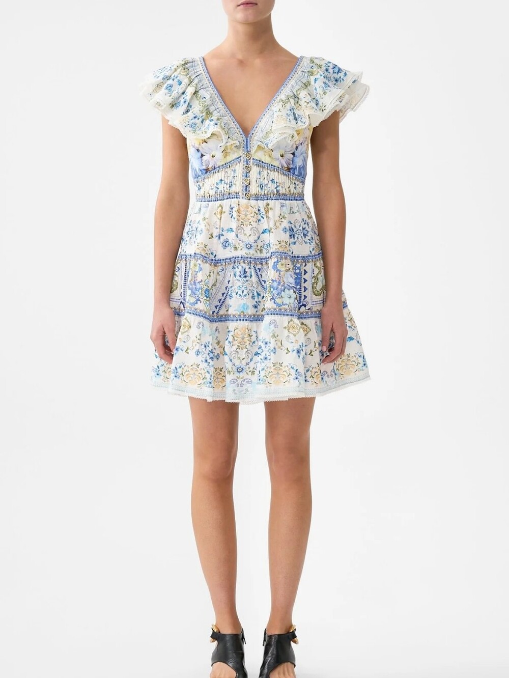 Camilla tiered short dress with neck frillin My homespun heart